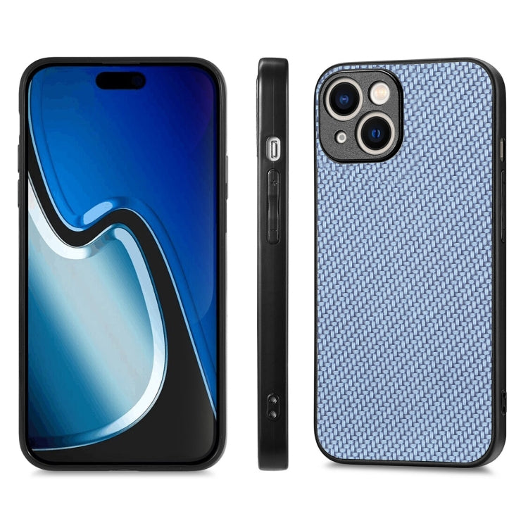 For iPhone 15 ENKAY Fiber Leather Skin PC Phone Case with High Aluminum-silicon Glass Film(Blue) by ENKAY