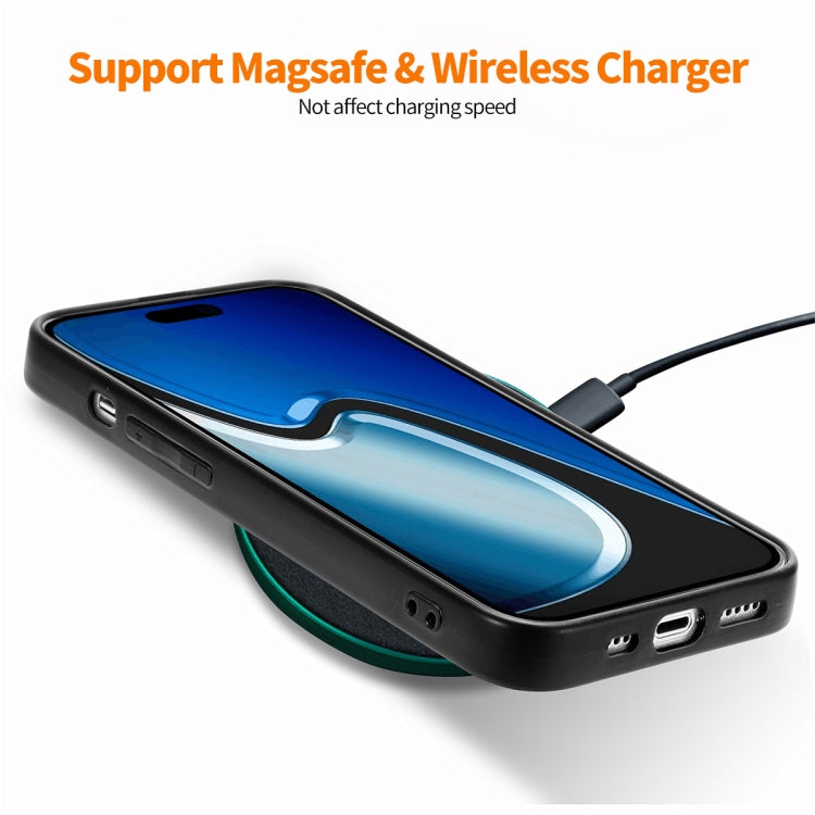 For iPhone 15 ENKAY Fiber Leather Skin PC Phone Case with High Aluminum-silicon Glass Film(Khaki) by ENKAY