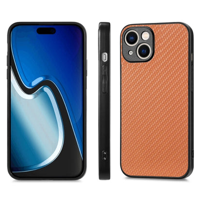 For iPhone 15 ENKAY Fiber Leather Skin PC Phone Case with High Aluminum-silicon Glass Film(Brown) by ENKAY