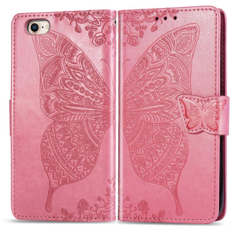 For iPhone 16e Butterfly Love Flower Embossed Leather Phone Case(Pink) by bashfashion
