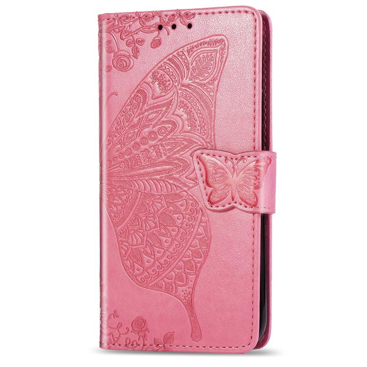 For iPhone 16e Butterfly Love Flower Embossed Leather Phone Case(Pink) by bashfashion