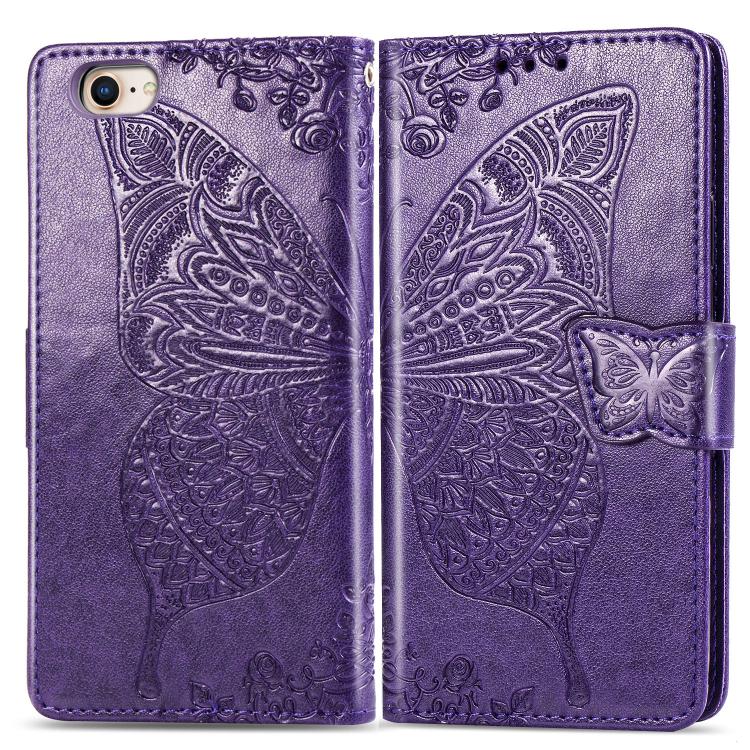 For iPhone 16e Butterfly Love Flower Embossed Leather Phone Case(Purple) by bashfashion