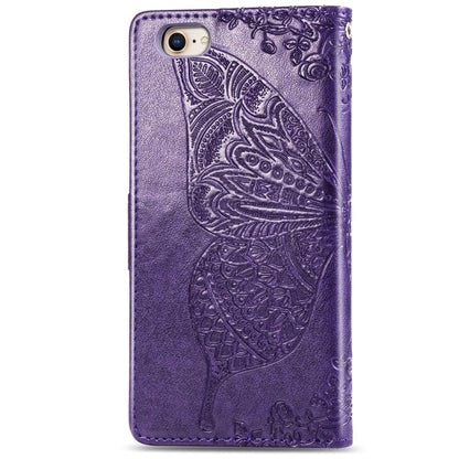 For iPhone 16e Butterfly Love Flower Embossed Leather Phone Case(Purple) by bashfashion