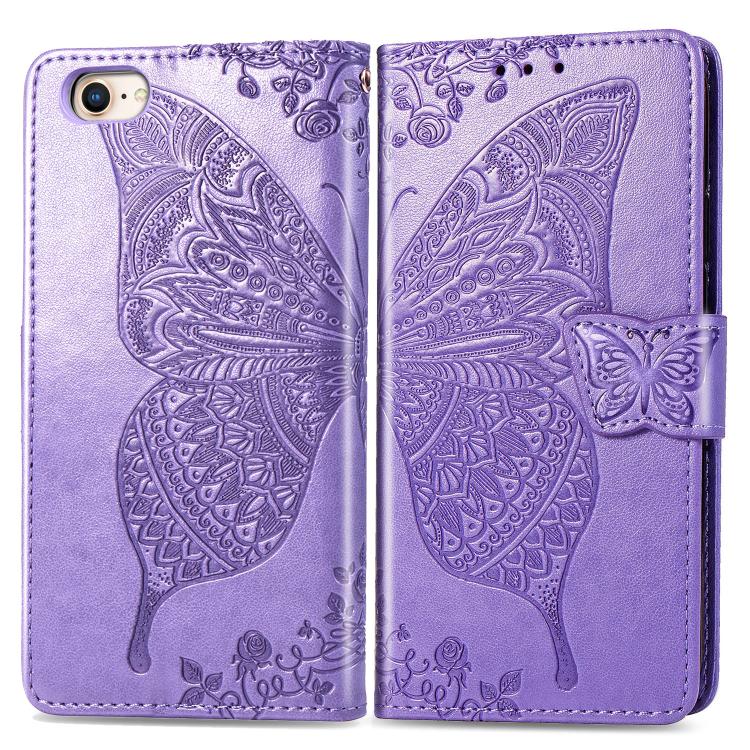 For iPhone 16e Butterfly Love Flower Embossed Leather Phone Case(Lavender) by bashfashion