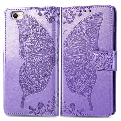 For iPhone 16e Butterfly Love Flower Embossed Leather Phone Case(Lavender) by bashfashion