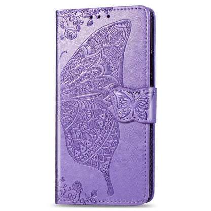 For iPhone 16e Butterfly Love Flower Embossed Leather Phone Case(Lavender) by bashfashion