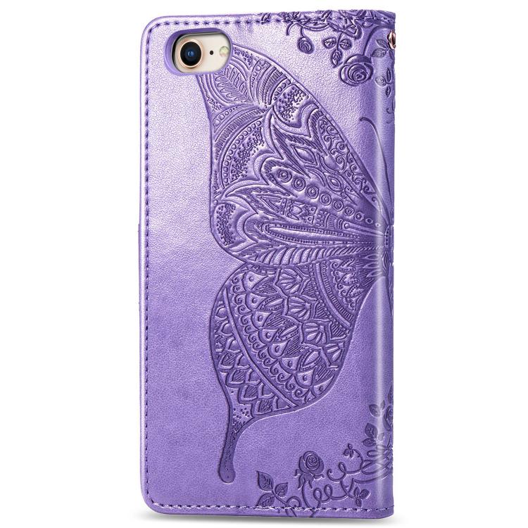 For iPhone 16e Butterfly Love Flower Embossed Leather Phone Case(Lavender) by bashfashion