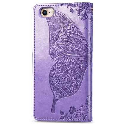 For iPhone 16e Butterfly Love Flower Embossed Leather Phone Case(Lavender) by bashfashion