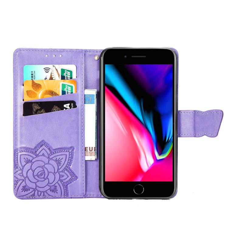For iPhone 16e Butterfly Love Flower Embossed Leather Phone Case(Lavender) by bashfashion