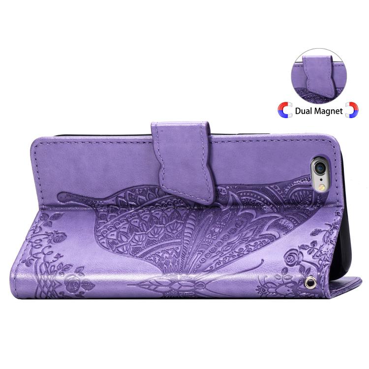 For iPhone 16e Butterfly Love Flower Embossed Leather Phone Case(Lavender) by bashfashion