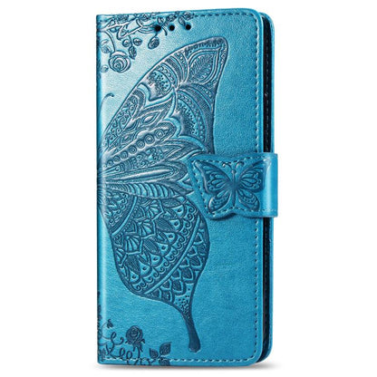 For iPhone 16e Butterfly Love Flower Embossed Leather Phone Case(Blue) by bashfashion