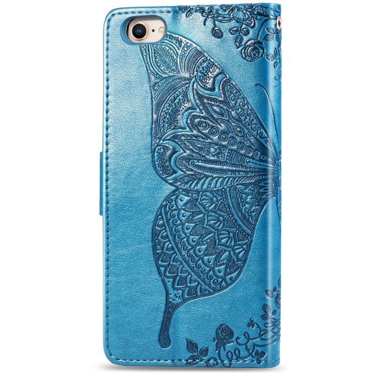 For iPhone 16e Butterfly Love Flower Embossed Leather Phone Case(Blue) by bashfashion