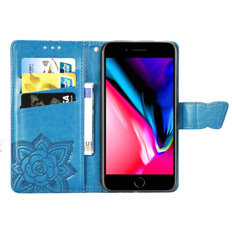 For iPhone 16e Butterfly Love Flower Embossed Leather Phone Case(Blue) by bashfashion