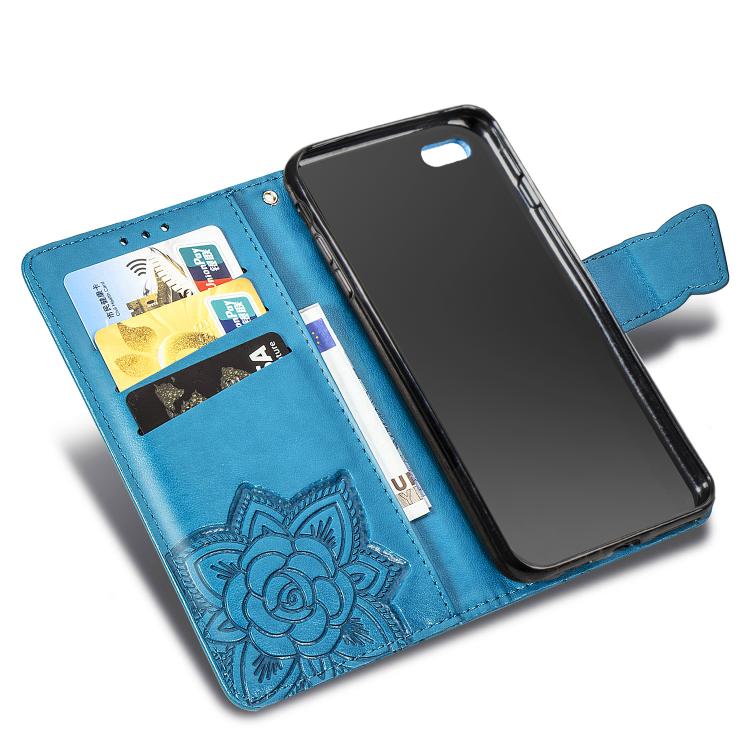 For iPhone 16e Butterfly Love Flower Embossed Leather Phone Case(Blue) by bashfashion