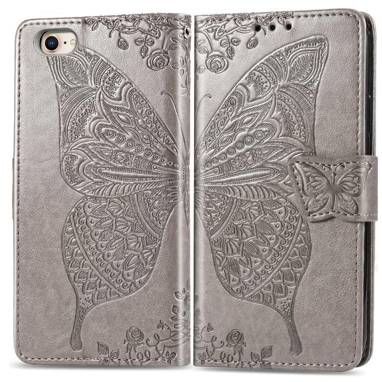 For iPhone 16e Butterfly Love Flower Embossed Leather Phone Case(Gray) by bashfashion