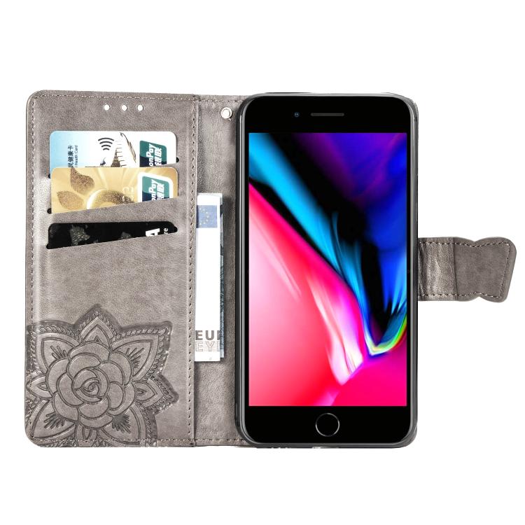 For iPhone 16e Butterfly Love Flower Embossed Leather Phone Case(Gray) by bashfashion