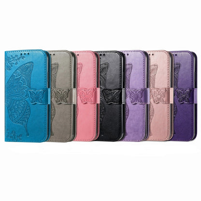 For iPhone 16e Butterfly Love Flower Embossed Leather Phone Case(Lavender) by bashfashion