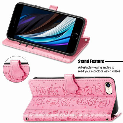 For iPhone 16e Cat and Dog Embossed Leather Phone Case(Pink) by bashfashion