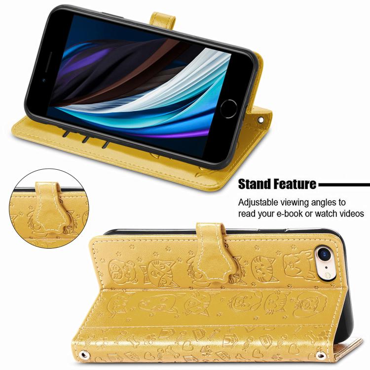 For iPhone 16e Cat and Dog Embossed Leather Phone Case(Yellow) by bashfashion