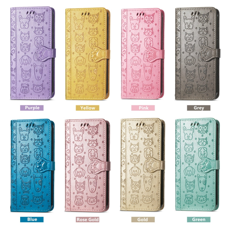 For iPhone 16e Cat and Dog Embossed Leather Phone Case(Rose Gold) by bashfashion