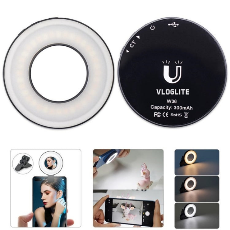 VLOGLITE W36 Mini LED Cell Phone Fill Light With Makeup Mirror Magnetic Selfie Ring Light by VLOGLITE