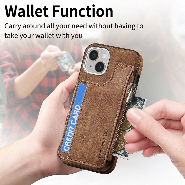 For iPhone 15 Magsafe Zipper RFID Wallet All-inclusive Shockrpoof Phone Case(Brown) by bashfashion