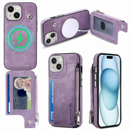 For iPhone 15 Magsafe Zipper RFID Wallet All-inclusive Shockrpoof Phone Case(Purple) by bashfashion