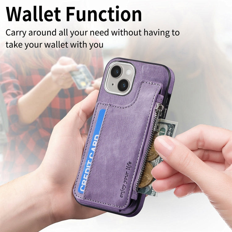 For iPhone 15 Magsafe Zipper RFID Wallet All-inclusive Shockrpoof Phone Case(Purple) by bashfashion