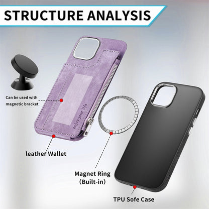 For iPhone 15 Magsafe Zipper RFID Wallet All-inclusive Shockrpoof Phone Case(Purple) by bashfashion