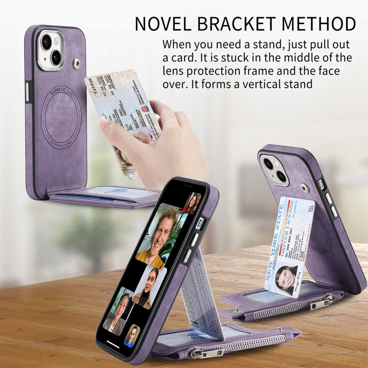 For iPhone 15 Magsafe Zipper RFID Wallet All-inclusive Shockrpoof Phone Case(Purple) by bashfashion