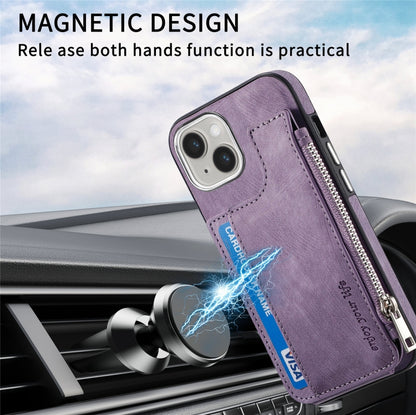 For iPhone 15 Magsafe Zipper RFID Wallet All-inclusive Shockrpoof Phone Case(Purple) by bashfashion
