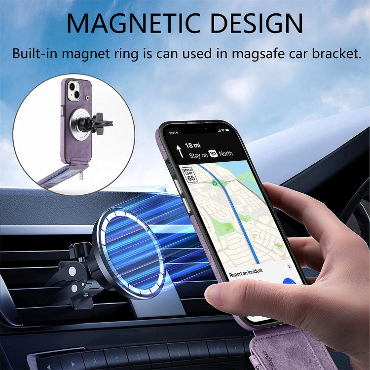 For iPhone 15 Magsafe Zipper RFID Wallet All-inclusive Shockrpoof Phone Case(Purple) by bashfashion