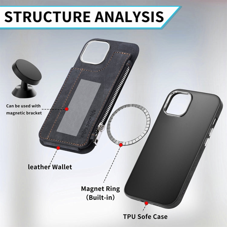 For iPhone 15 Magsafe Zipper RFID Wallet All-inclusive Shockrpoof Phone Case(Black) by bashfashion