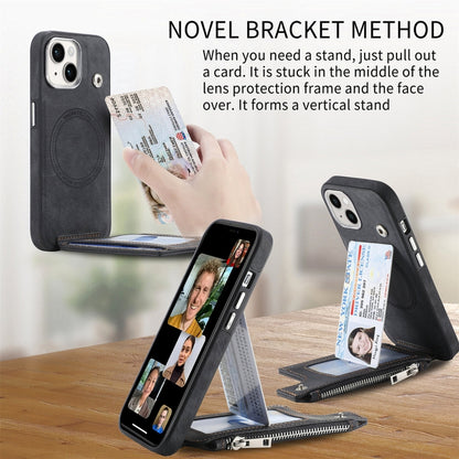 For iPhone 15 Magsafe Zipper RFID Wallet All-inclusive Shockrpoof Phone Case(Black) by bashfashion