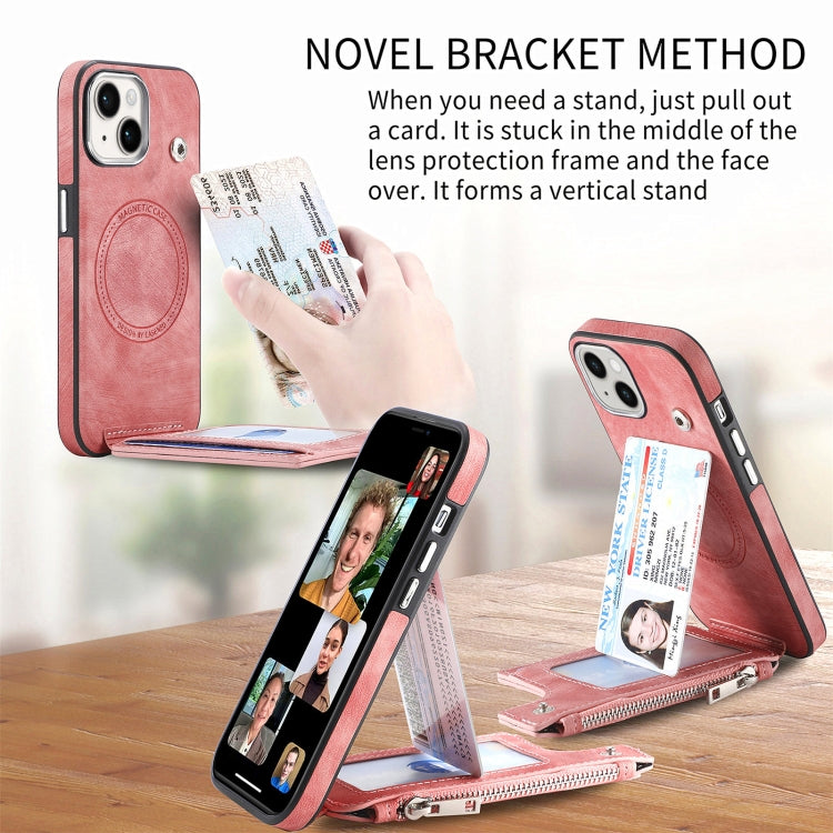 For iPhone 15 Magsafe Zipper RFID Wallet All-inclusive Shockrpoof Phone Case(Pink) by bashfashion