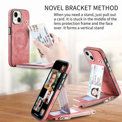 For iPhone 15 Magsafe Zipper RFID Wallet All-inclusive Shockrpoof Phone Case(Pink) by bashfashion