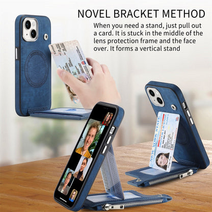For iPhone 15 Magsafe Zipper RFID Wallet All-inclusive Shockrpoof Phone Case(Blue) by bashfashion
