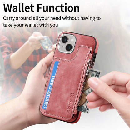 For iPhone 15 Plus Magsafe Zipper RFID Wallet All-inclusive Shockrpoof Phone Case(Pink) by bashfashion