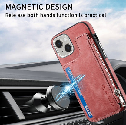 For iPhone 15 Plus Magsafe Zipper RFID Wallet All-inclusive Shockrpoof Phone Case(Pink) by bashfashion