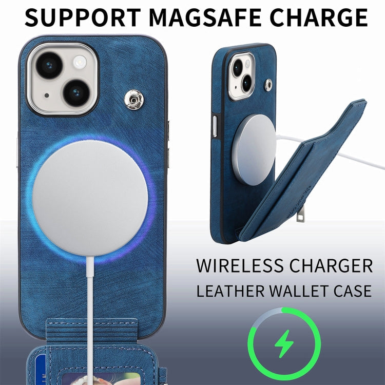 For iPhone 15 Plus Magsafe Zipper RFID Wallet All-inclusive Shockrpoof Phone Case(Blue) by bashfashion