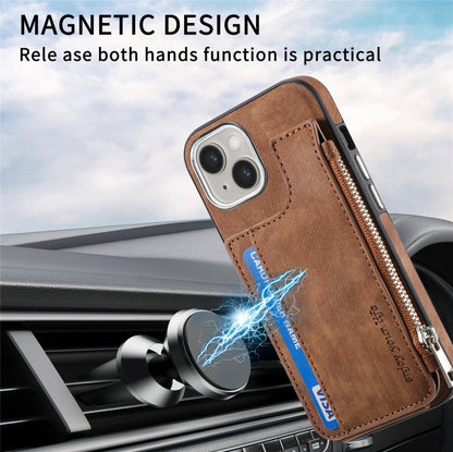 For iPhone 15 Pro Magsafe Zipper RFID Wallet All-inclusive Shockrpoof Phone Case(Brown) by bashfashion