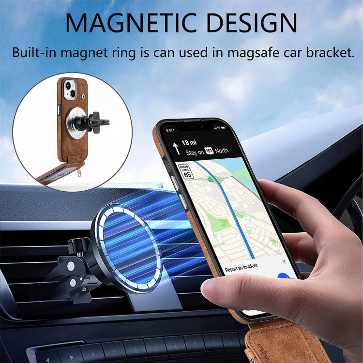 For iPhone 15 Pro Magsafe Zipper RFID Wallet All-inclusive Shockrpoof Phone Case(Brown) by bashfashion