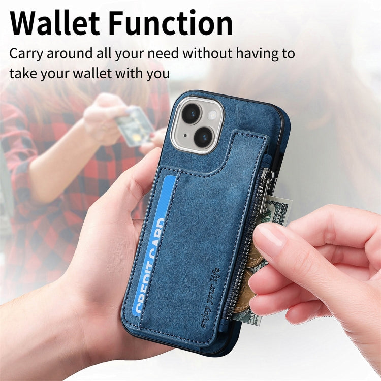 For iPhone 15 Pro Magsafe Zipper RFID Wallet All-inclusive Shockrpoof Phone Case(Blue) by bashfashion