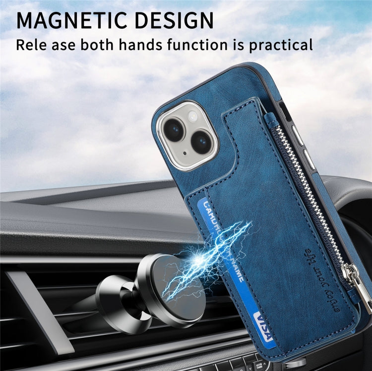 For iPhone 15 Pro Magsafe Zipper RFID Wallet All-inclusive Shockrpoof Phone Case(Blue) by bashfashion