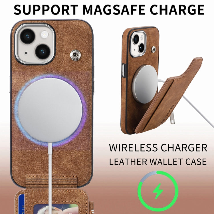 For iPhone 15 Pro Max Magsafe Zipper RFID Wallet All-inclusive Shockrpoof Phone Case(Brown) by bashfashion