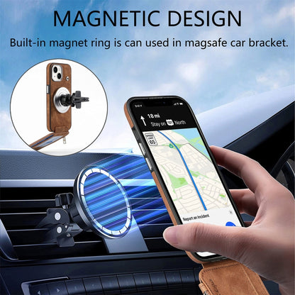 For iPhone 15 Pro Max Magsafe Zipper RFID Wallet All-inclusive Shockrpoof Phone Case(Brown) by bashfashion