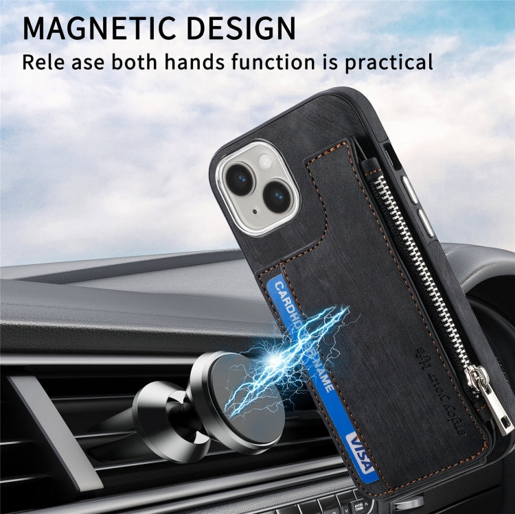 For iPhone 15 Pro Max Magsafe Zipper RFID Wallet All-inclusive Shockrpoof Phone Case(Black) by bashfashion