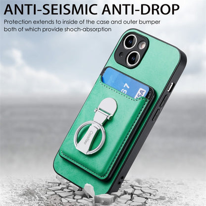For iPhone 15 Plus Skin Feel Ring Holder Wallet Magnetic Phone Case(Green) by bashfashion