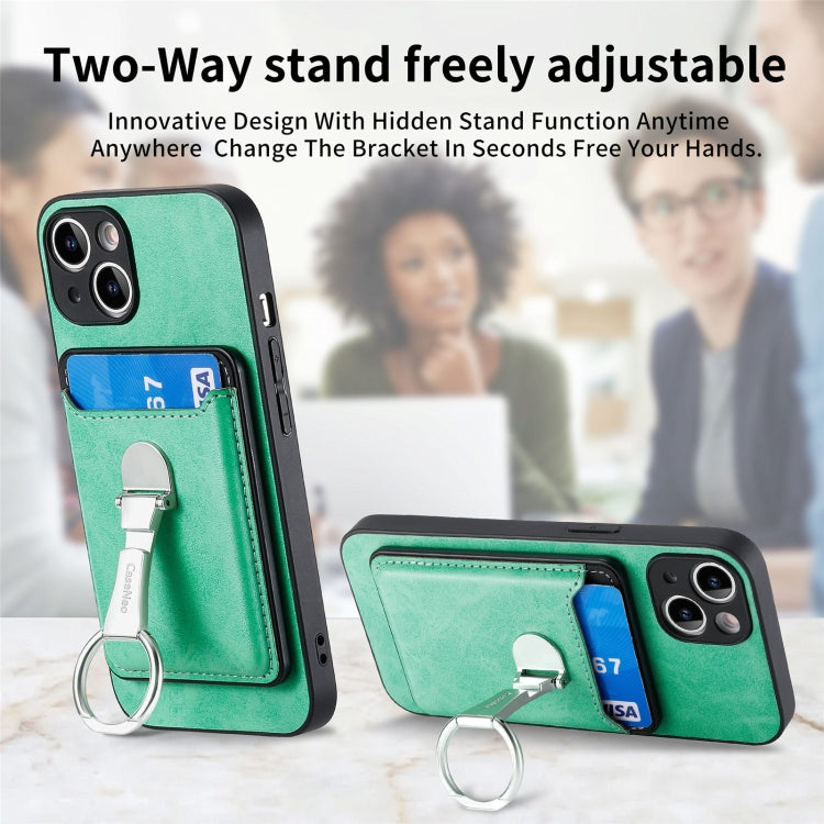 For iPhone 15 Plus Skin Feel Ring Holder Wallet Magnetic Phone Case(Green) by bashfashion