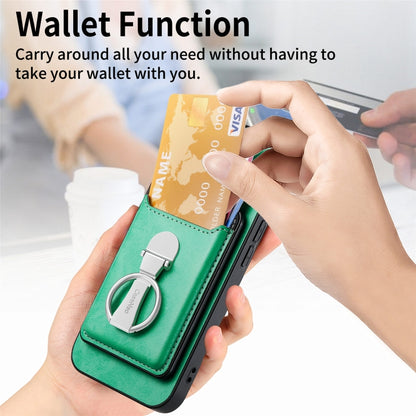 For iPhone 15 Plus Skin Feel Ring Holder Wallet Magnetic Phone Case(Green) by bashfashion